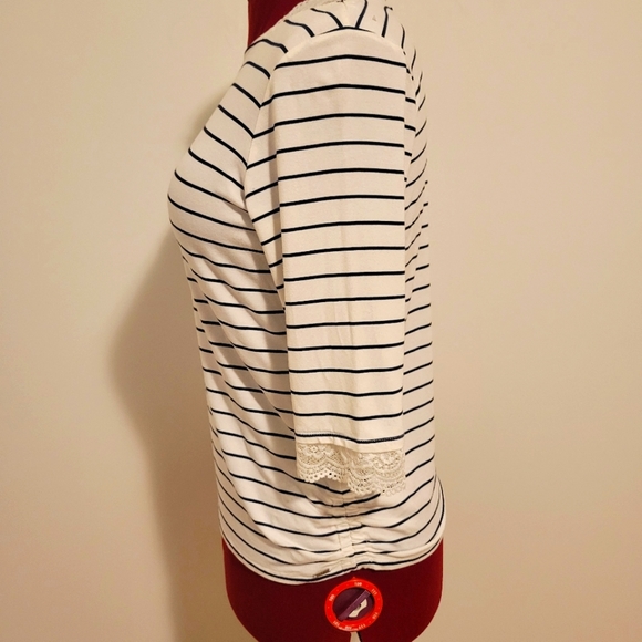 French Dressing Jeans Striped 3/4 Sleeve Ruched Dressy Shirt | Size M - Picture 2 of 9